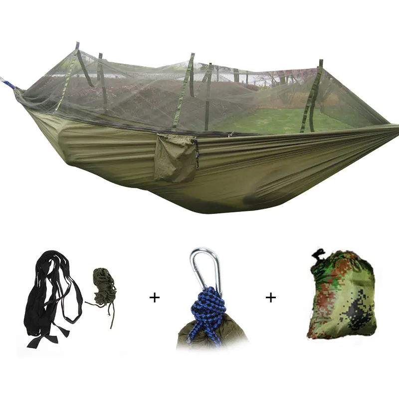 260x130cm Outdoor Waterproof Portable High Strength Parachute Fabric Camping Mosquito Hammock with Mosquito Nets