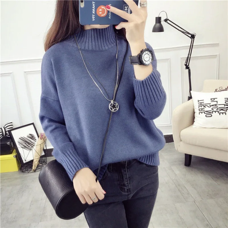 

Women Pullover warm turtleneck Women Sweater Jumpers 2021 Autumn Winter Knitwear Cross Split Loose Female Knitted Pullovers