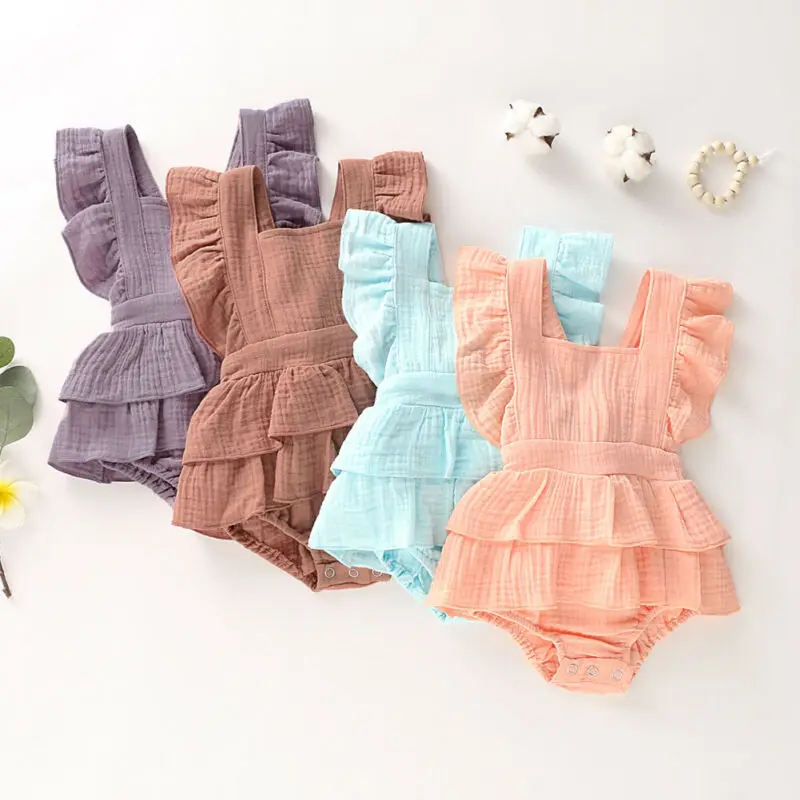 

Newborn Infant Baby Girl Sleeveless Ruffle Bowknot Bodysuits Jumpsuit One Piece Backless Bodysuits Outfits Baby Clothing 0-18M