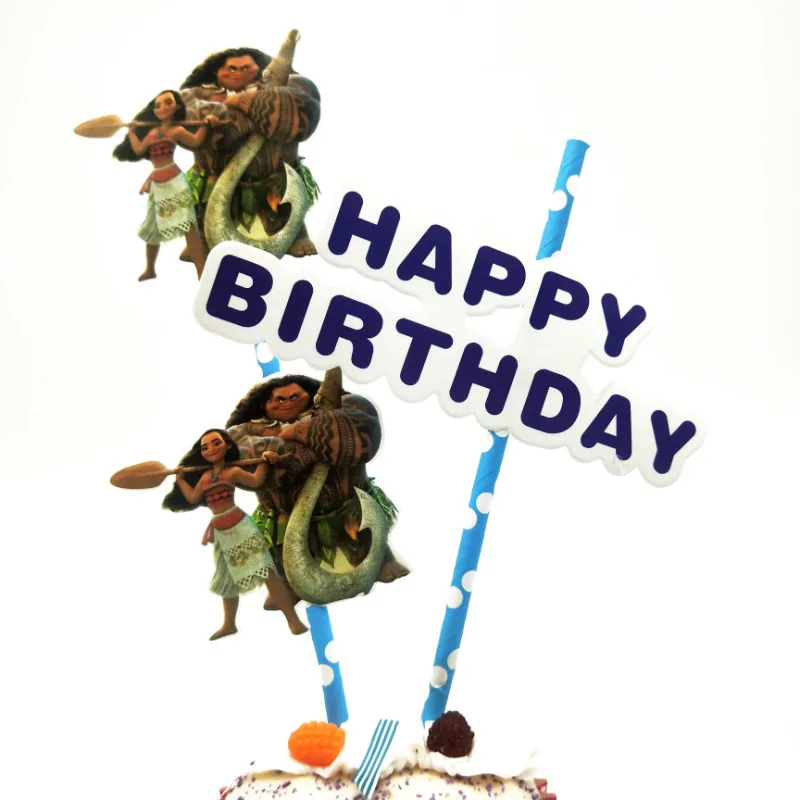 cake topper banner Моана, предметы для вечеринки, сувениры, скатерть, тарелки, салфетки, чашки, ножи, вилки, ложки, попкорн, Моана, украшение для детского дня рождения - Цвет: cake topper banner