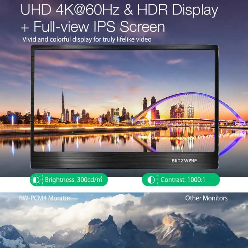 BlitzWolf PCM4 15,6 дюймов UHD 4K Тип C портативный компьютер ЖК-монитор игровой дисплей экран для консоли смартфон планшет ноутбук