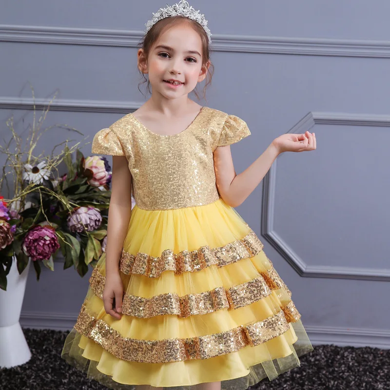 Bling Sequins Layered Cake Dress For girls Wedding Birthday Party Vestidos Ball Gowns Princess Frocks 8 10 12 Years | Детская одежда и