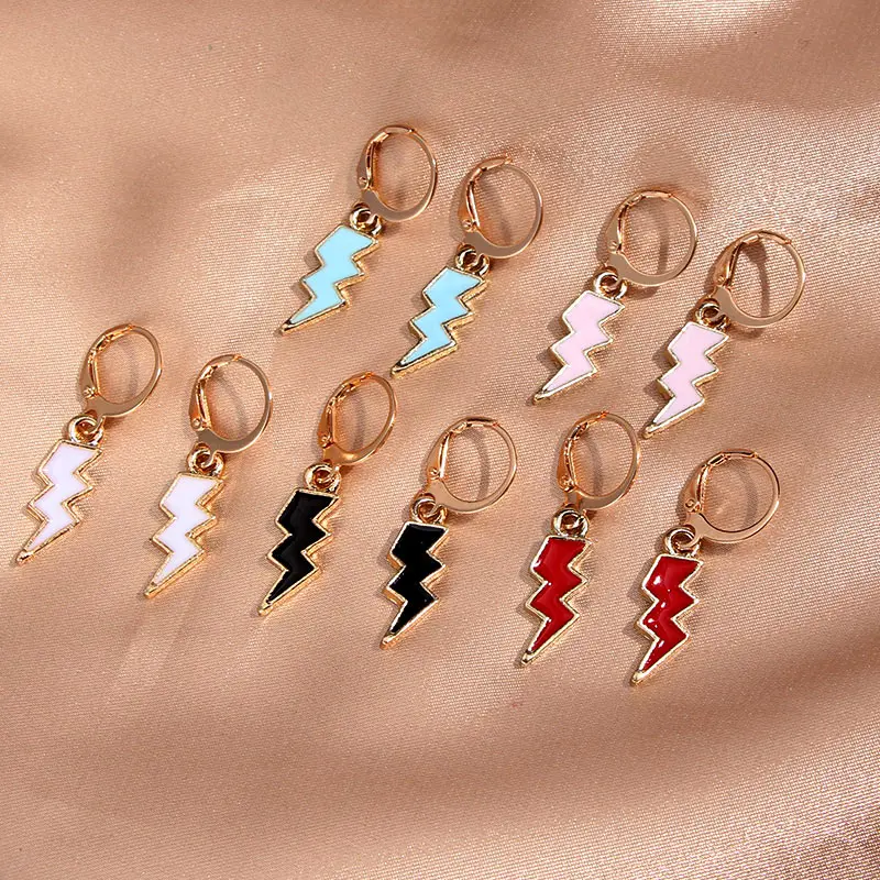 

JUST FEEL New Fashion Lightning Drop Earring for Women Cute Five Colors Small Earring Simple Design Sweet Girls Jewelry Gifts