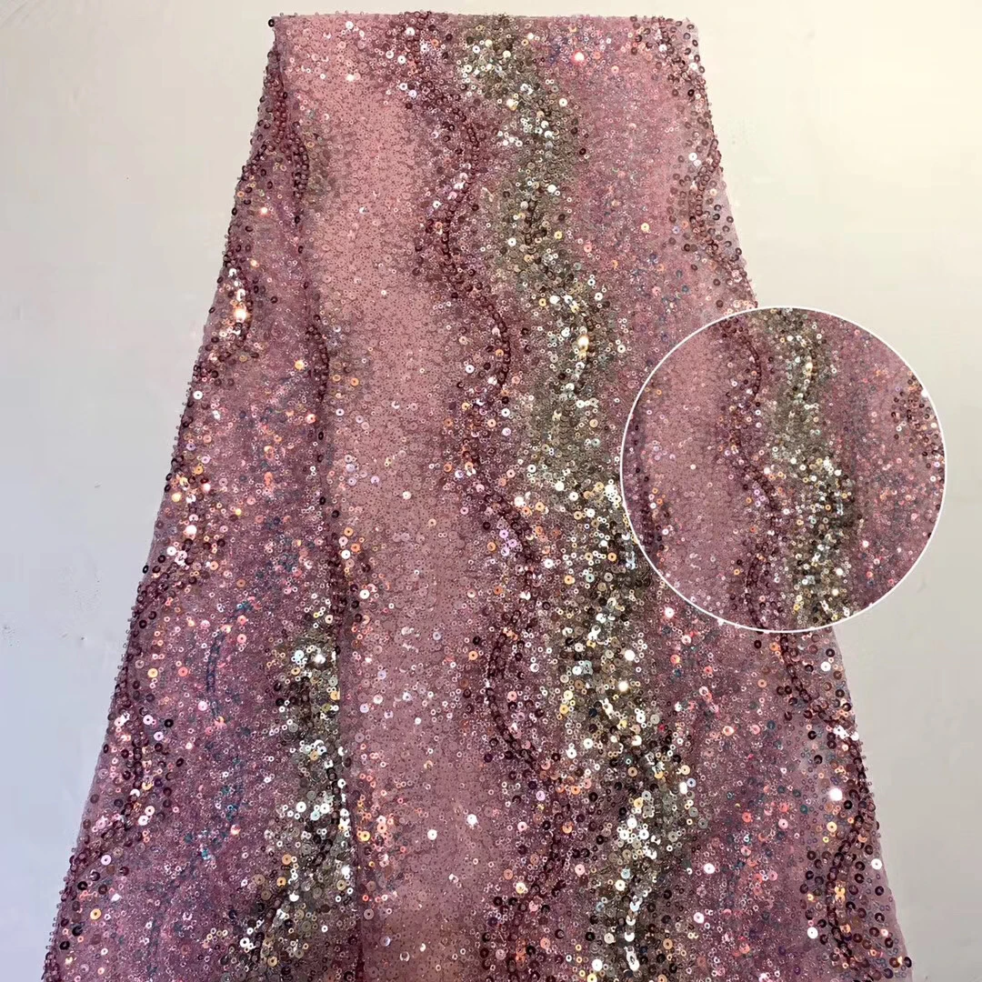 

2020 beautiful French sequin lace fabric fashion bright African Nigeria lace fabric party dress ZX3787
