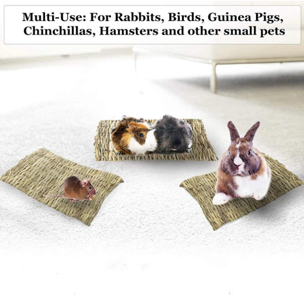 

5pcs Small Animal Lawn Mat Warm Woven Mattress Rabbit Bedding Nest Chew Toy Bed for Guinea Pig Parrot Rabbit Hamster Popular