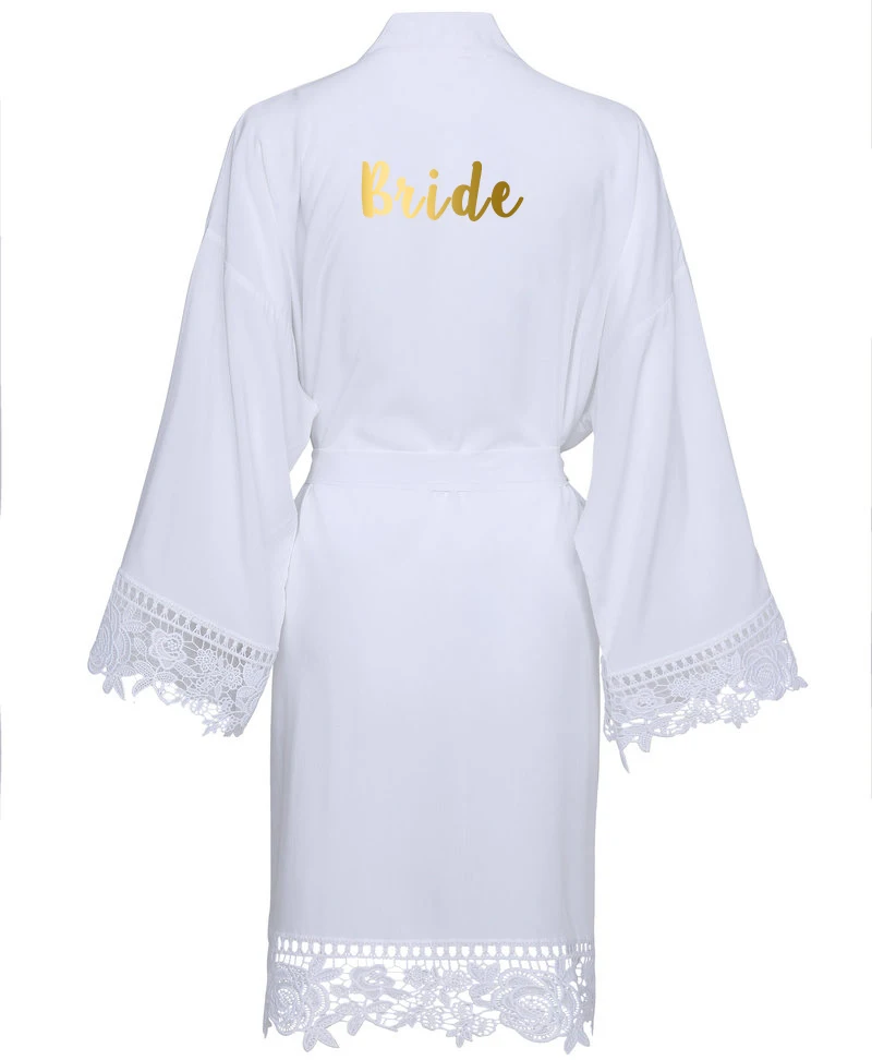 Cotton Lace Robe Bridesmaid Robes Bride Robe Women Wedding Bridal Robe Bathrobe Sleepwear White Gift Champagne
