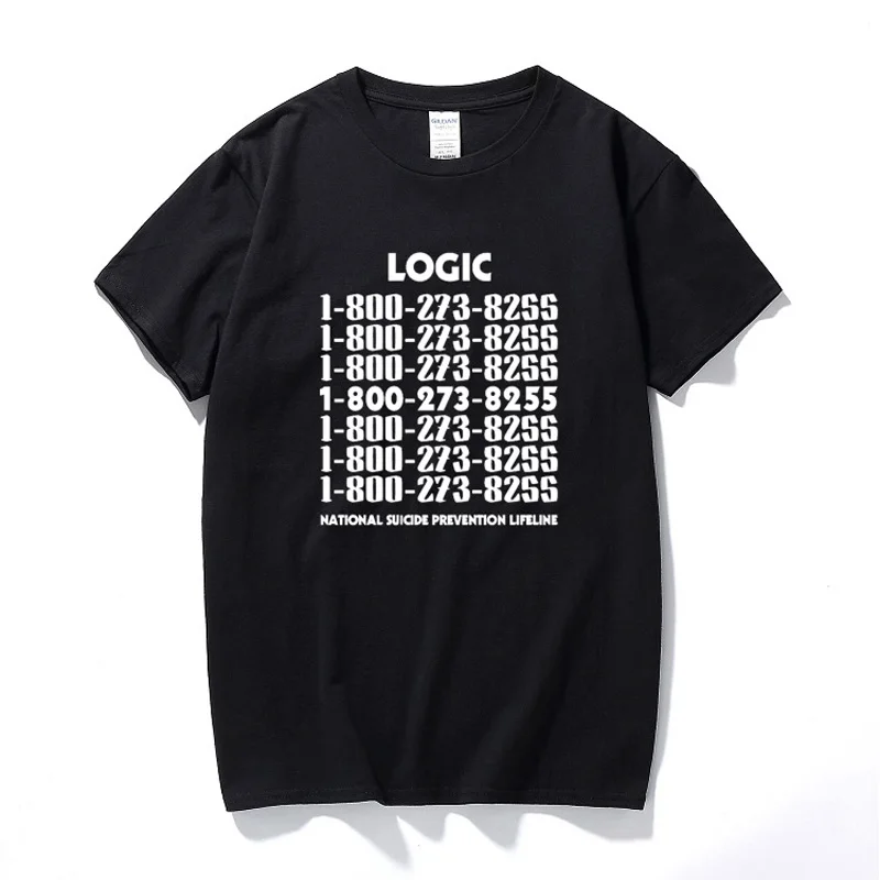 

Logic 1-800-273-8255 Suicide Prevention Lifeline Mens T Shirt You Are Not Alone Top Fashion Cotton Short Sleeve T-Shirts
