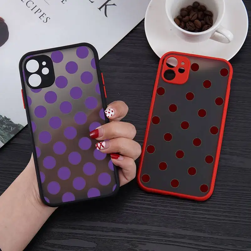 

Polka Dot Love Heart Phone Case matte transparent For red iPhone 7 8 x xs xr 11 12 pro plus mini max Clear Funda