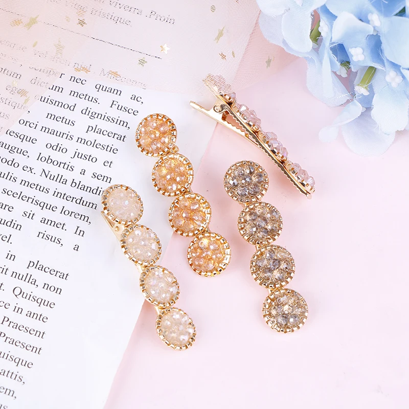 Корейский Кристалл Стразы заколки для волос женские Геометрическая круглая