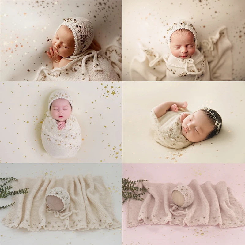 Newborn Photography Clothing Knit Stars Hat+Wrap 2Pcs/set Studio Baby Photo Prop Accessories  Newborn Shoot Clothes Fotografia