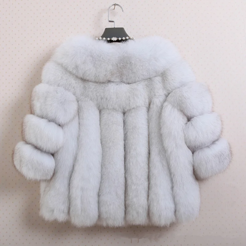 2021 autumn and winter new fox fur faux coat loose large size short round neck thick warm coat abrigos  woman parkas Thick Warm