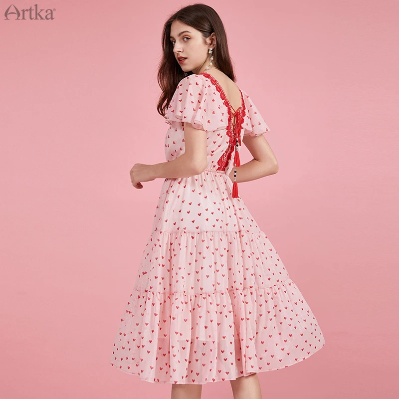 Женское шифоновое платье с принтом ARTKA белое Элегантное Длинное Платье V образным