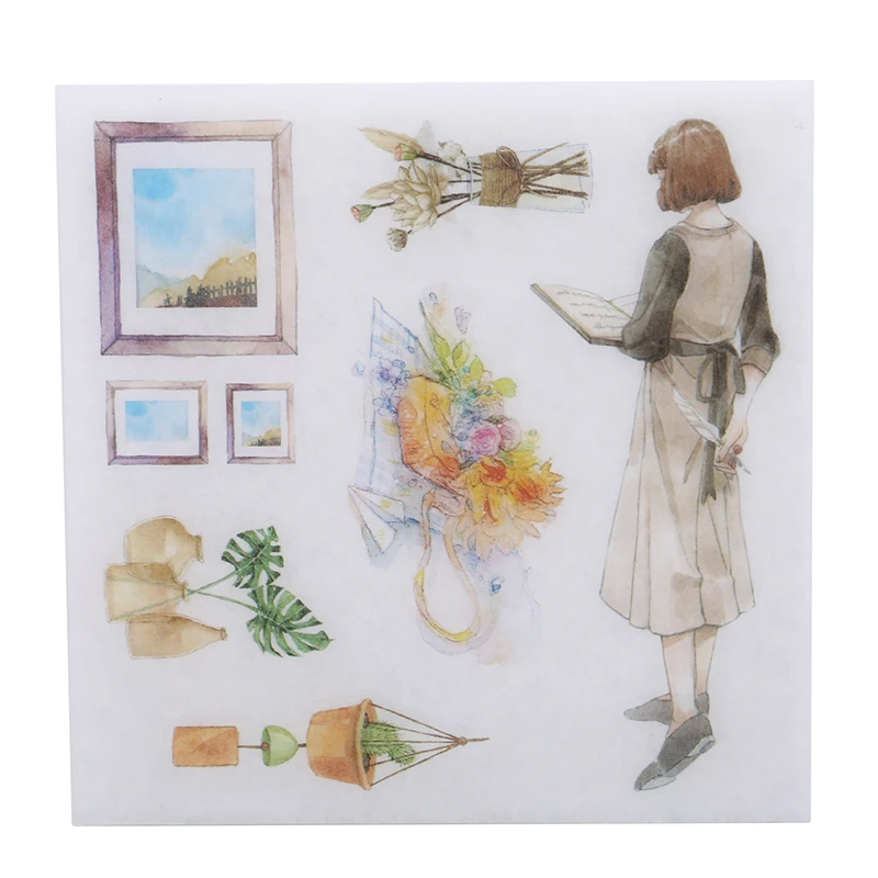 

1Set Paper Tape Diy New Scrapbook Sticker Floral Craft Adhesive Stickers Scrapbooking Journal Label Gift Wrapping