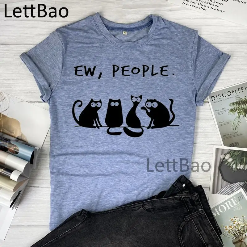 

Ew People Cute Cat Women's T-shirts Fashion T-Shirt Harajuku Kawaii Tshirts Lovely Streetwear Casual T Shirt Cotton Tops Tees