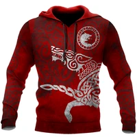 the latest viking wolf tattoo red 3d printing mens fall hoodie harajuku unisex casual hoodie street unisex sweatshirt