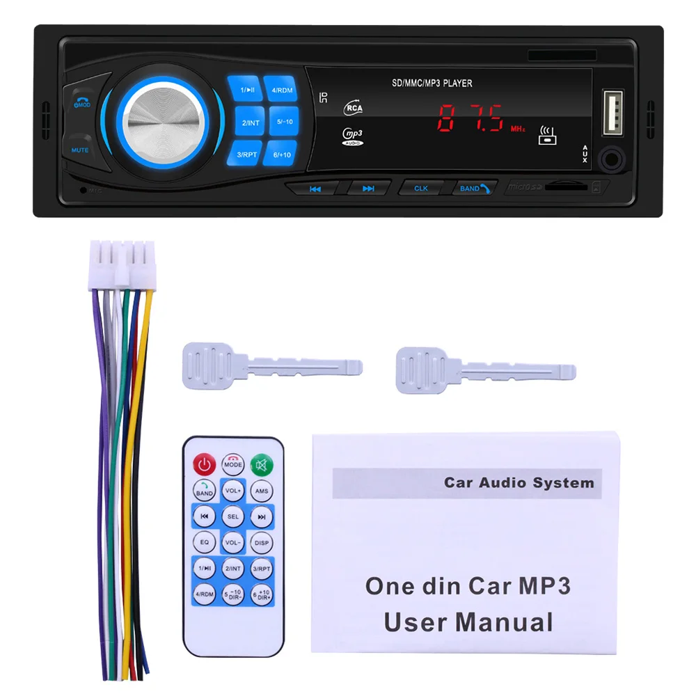 

Автомагнитола 1 Din, FM-радио, USB, AUX, воспроизведение музыки, TF/SD
