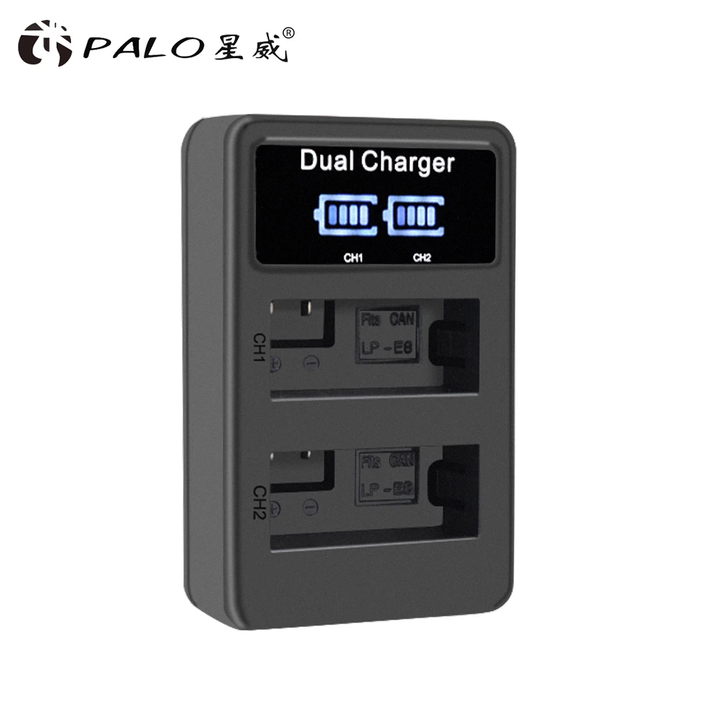 PALO 2 шт. LP-E8 LPE8 батарея для камеры+ lp e8 зарядное устройство lcd Смарт USB Цифровое зарядное устройство для canon EOS 550D 600D 650D 700D X4 X5 X6i T2