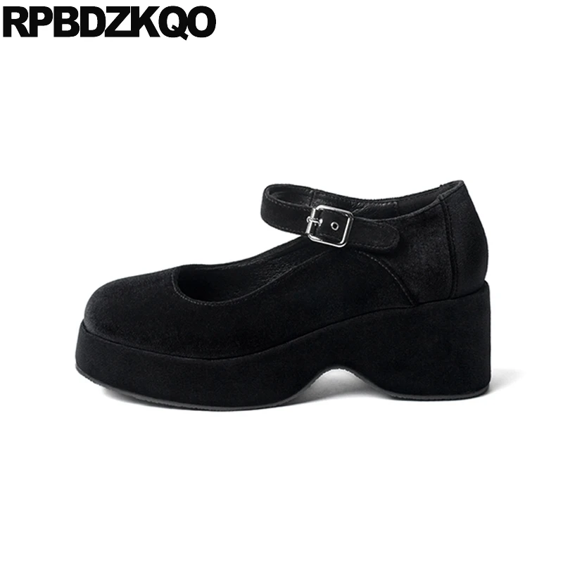 Женские замшевые туфли лодочки винтажные на толстом квадратном каблуке с