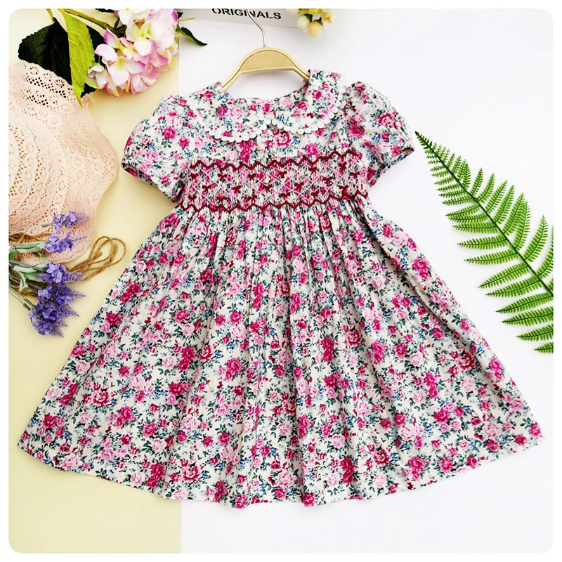 Spring Summer 2020 Kids Girls Smocking Embroidery Dresses Floral Prints Doll Dress For kids Girl Princess Smocked Party | Детская одежда