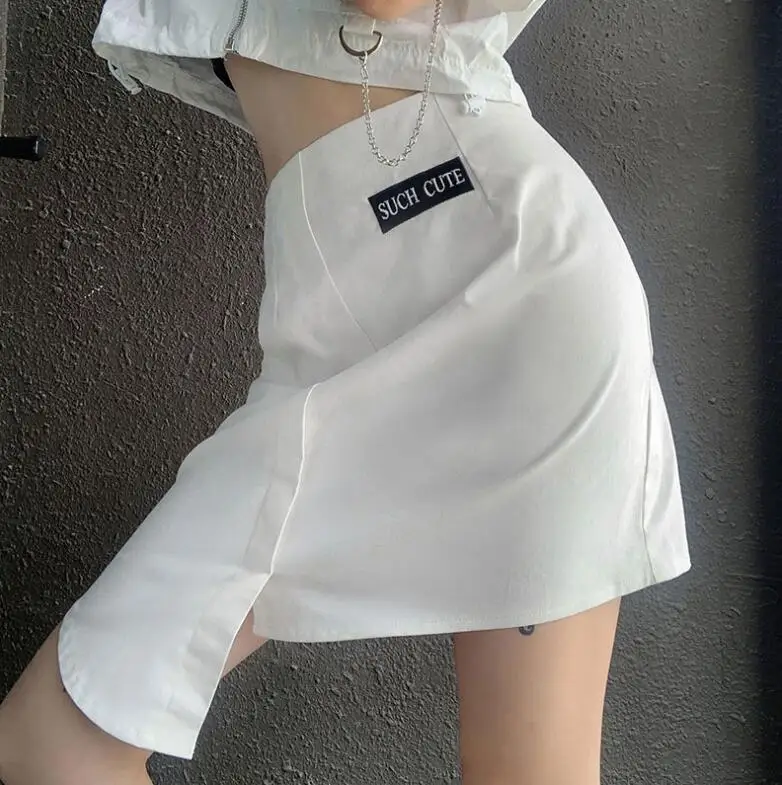 

Summer new women's letters small embroidery asymmetric sexy slim skirt