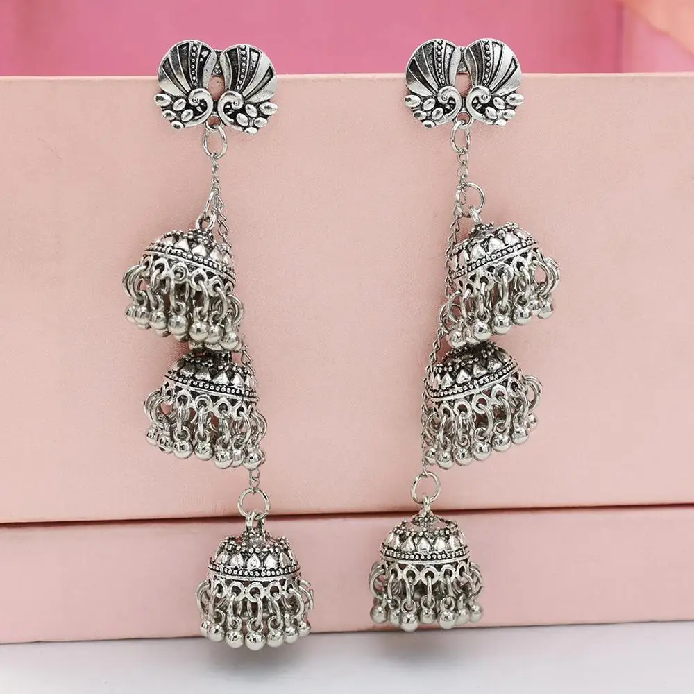 Этнические женские большие золотые висячие серьги индийские Jhumka Винтажные с