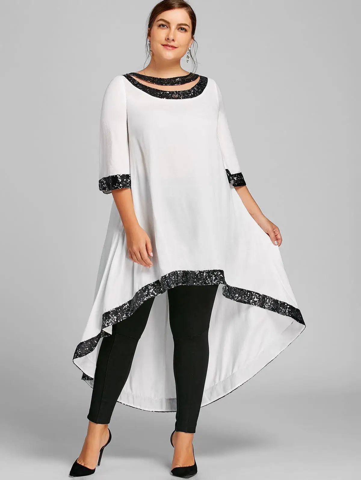 S-5XL женское платье большого размера с блестками асимметричное вечернее