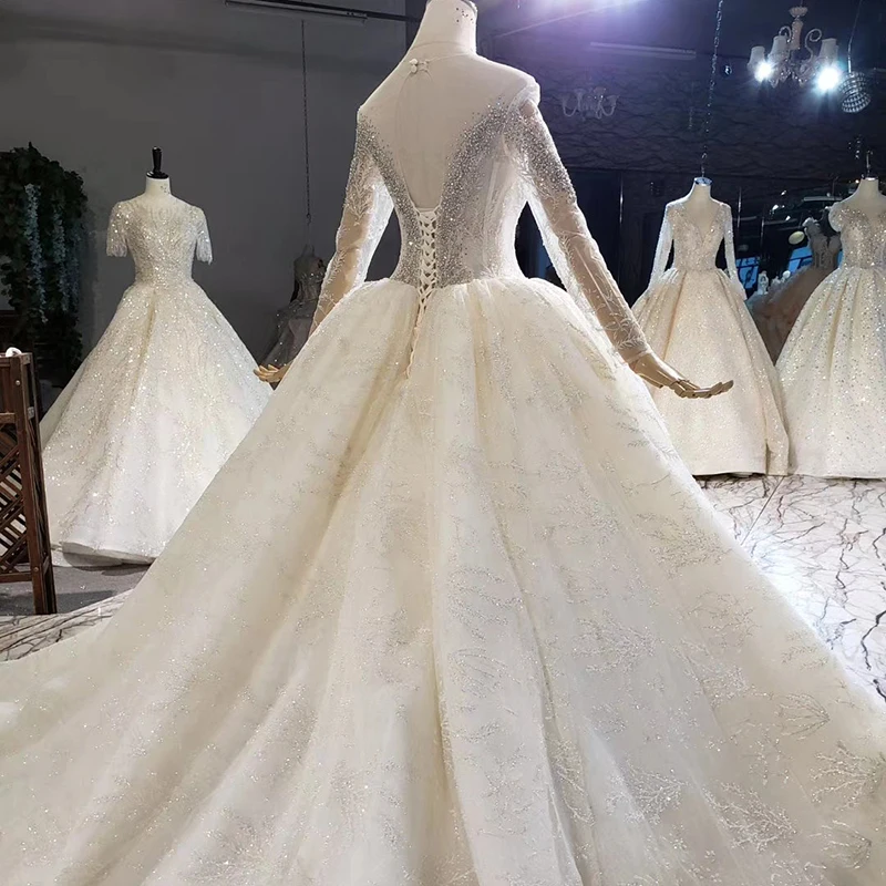 HTL1593 Top With Diamonds Elegant Wedding Dress 2020 O-Neck Summer Bridal Dresses For Girl Big Train فساتين اعراس