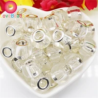 10pcs wholesale lot white clear glass beads large hole spacer bead charms for jewelry making fit pandora bracelet pendant charm