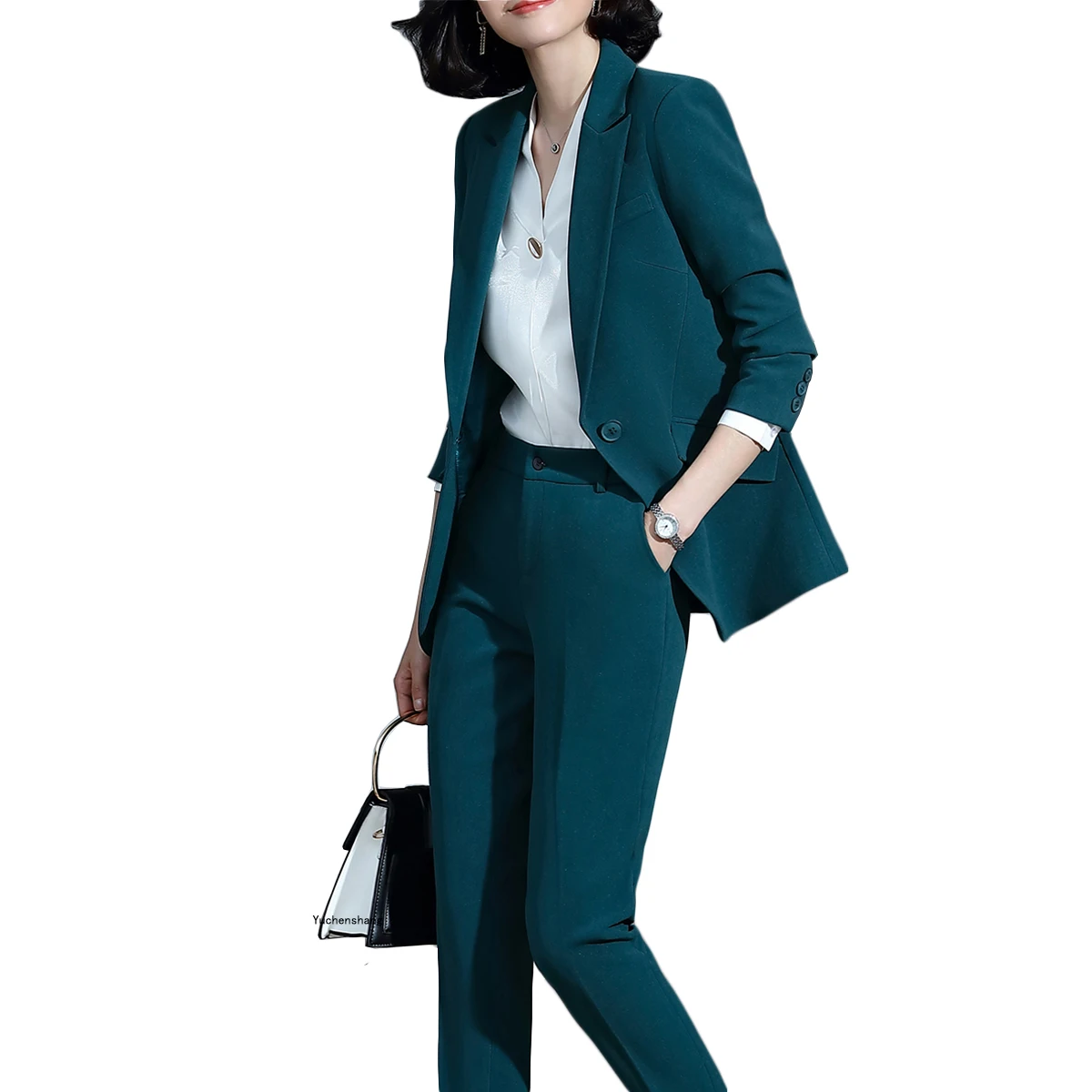 High Quality New Blazer Jacket & Pants Trouser 2 Pieces Set Office Lady Work Wear S-5XL Green Apricot Black Women Pant Suit