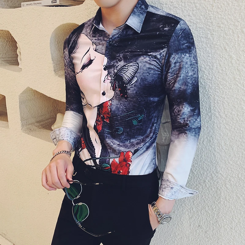 Высокое качество Мужская рубашка Мода 2019 сексуальная красота девушка печати