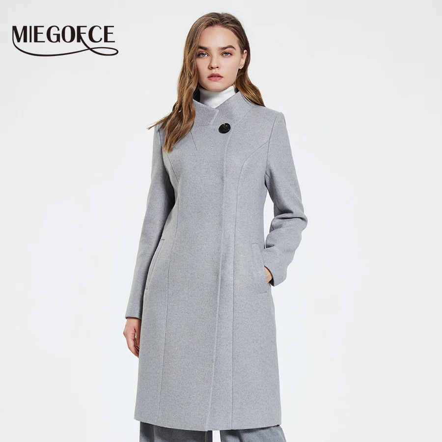 

MIEGOFCE 2021 осень-зима женская длинная куртка с высоким воротом, винтажное пальто, женское пальто, верхняя одежда длина до колен строгий и класс...