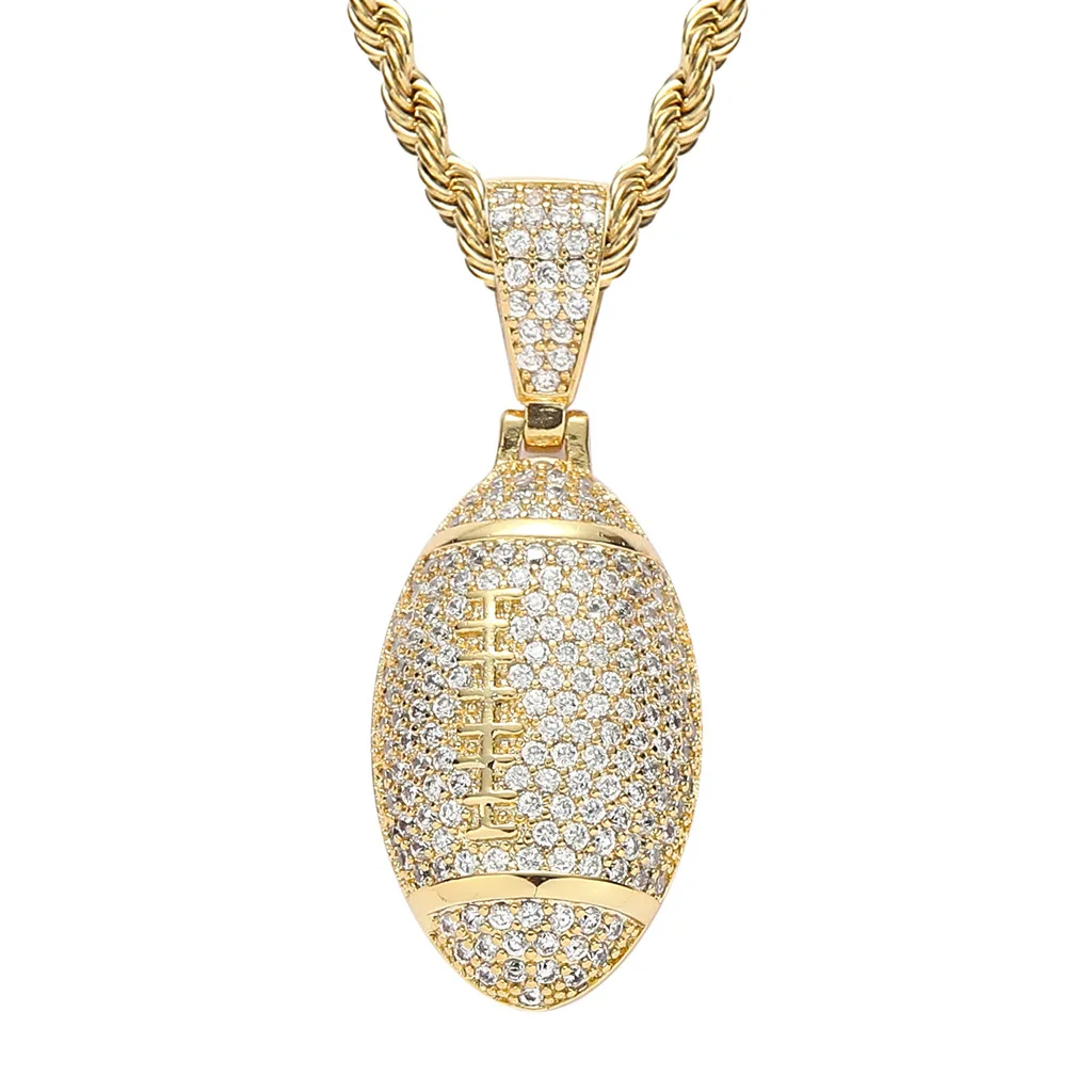

New Rugby Necklace Pendant Hip Hop Iced Out Micro Pave Cubic Zirconia Sports Trendy Men Hip Hop Pendant Jewelry