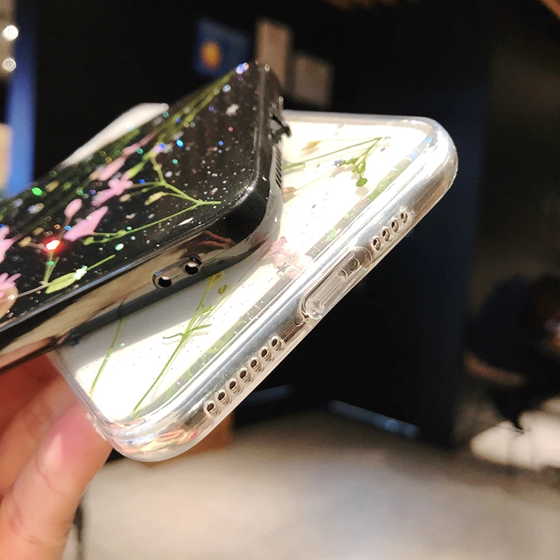 Настоящий высушенный чехол с цветами для iPhone XS Max XR прозрачный мягкий ручной