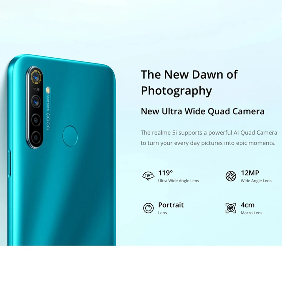 Глобальная версия 4G смартфон realme 5i 4 Гб ОЗУ 64 ПЗУ мобильный телефон 12MP Quad камера 6 5
