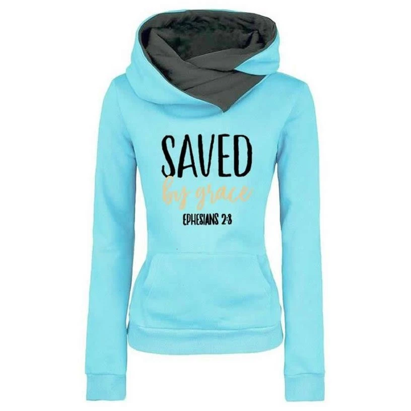 

Hoodies For Women Saved By Grace Letters Jesus Bible Faith Print Lapel Hooded Femmes Cotton Hoodies Tops Loose Funny Plus Size