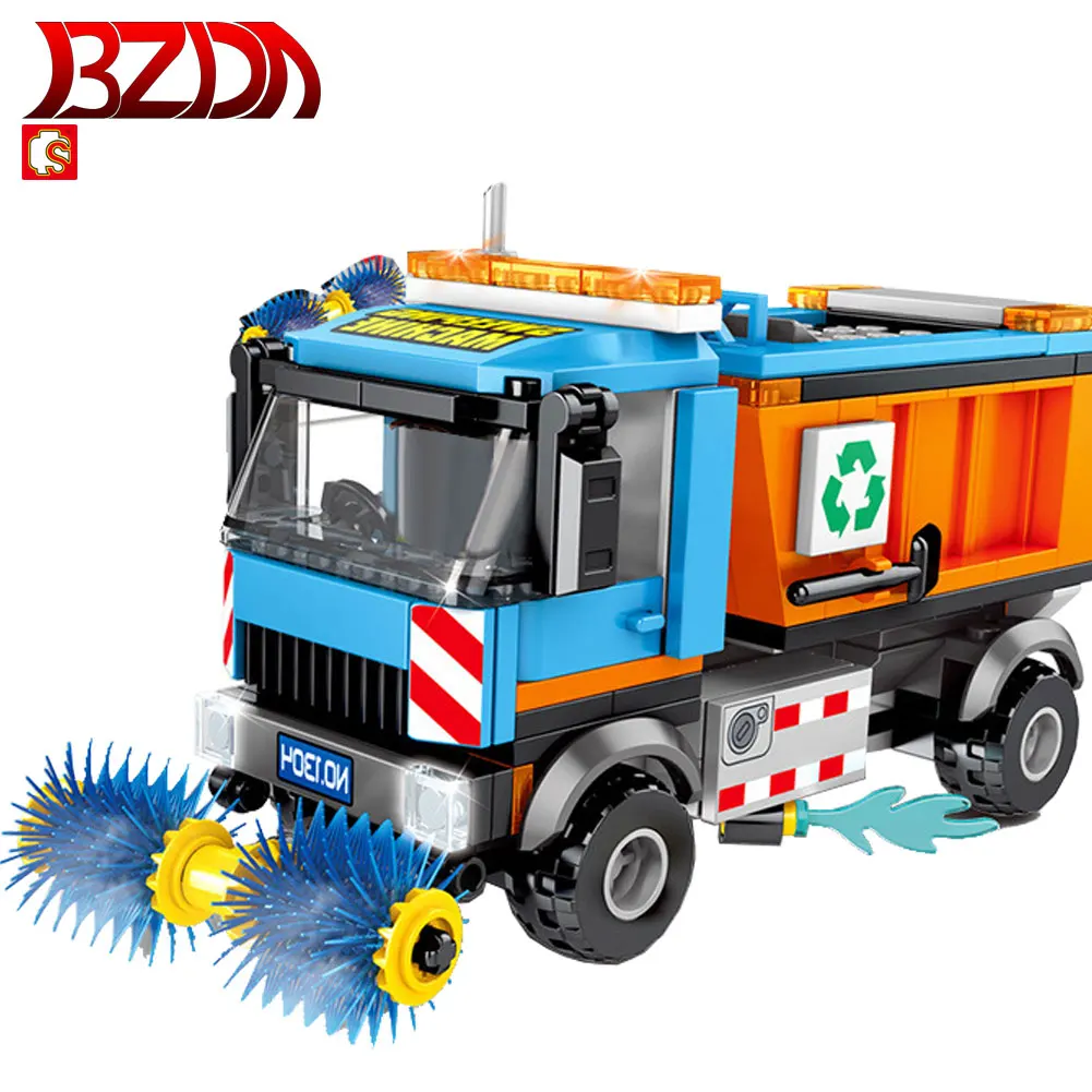

BZDA City Street View Garbage Classification Truck Building Blocks Rubbish Trucks Cleaning Vehicles Figures Toys for Children
