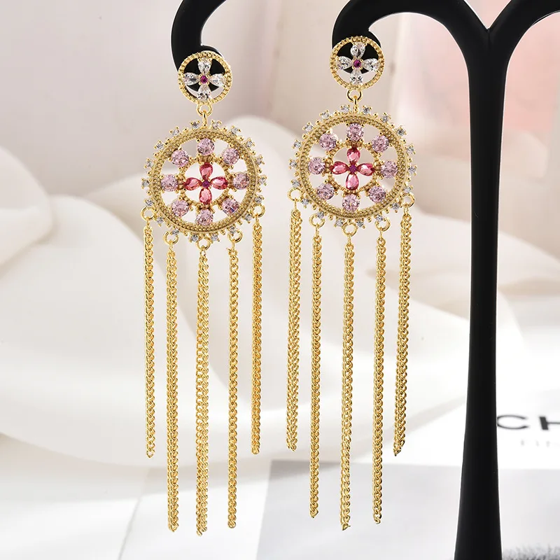 

Korea Fashion Tassel Earrings Luxury Wedding Party Bridal Dangle Earrings Round Long Stud Earrings Personality Xmas Gifts