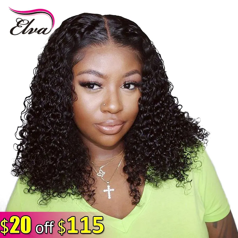 Elva волосы короткий Боб кудрявые 13х6 кружева передние человеческие парики
