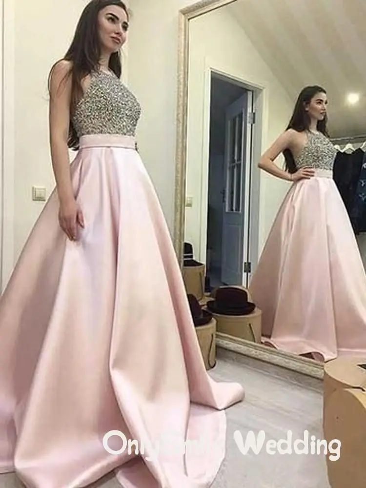

Женское атласное платье, длинное розовое платье с открытой спиной, расшитое бисером, для выпускного вечера