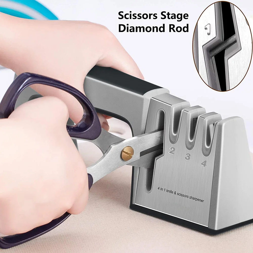 

4 Stage Manual Kitchen Knife Sharpener Professional Stainless Steel Knives Sharpener with Scissors Sharper Easy to Use