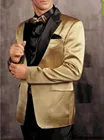 Новинка Золотая куртка на одной пуговице Черные Брюки смокинг для жениха пиджак для мужского шафера пиджак для выпускного вечера (пиджак + брюки + галстук) 21
