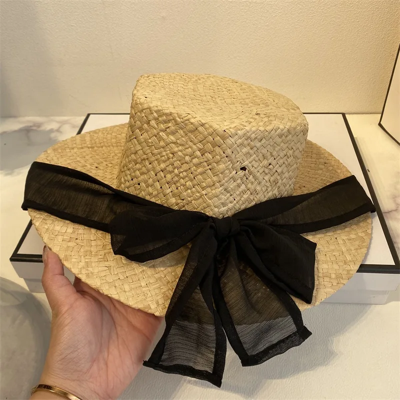 

New Summer Sunscreen Beach Hat Elegant And Natural Big Straw Hat Wide Brim Kentucky Derby Ladies Hat Ribbon Girl Cap Bow