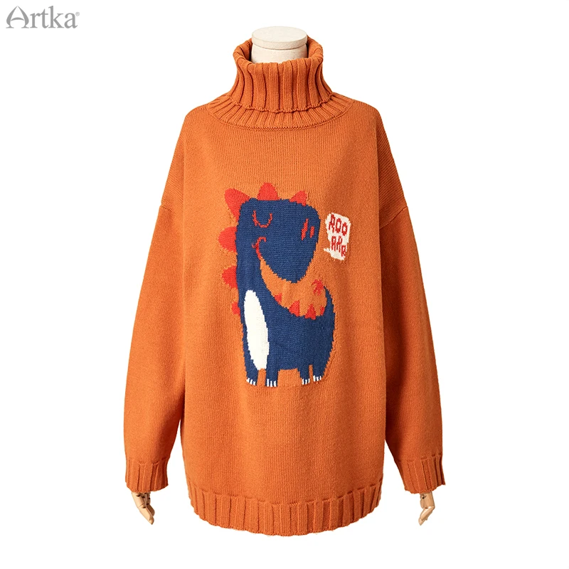 ARTKA 2019 Зимний новый женский свитер с мультяшной вышивкой 3 цвета высоким воротом