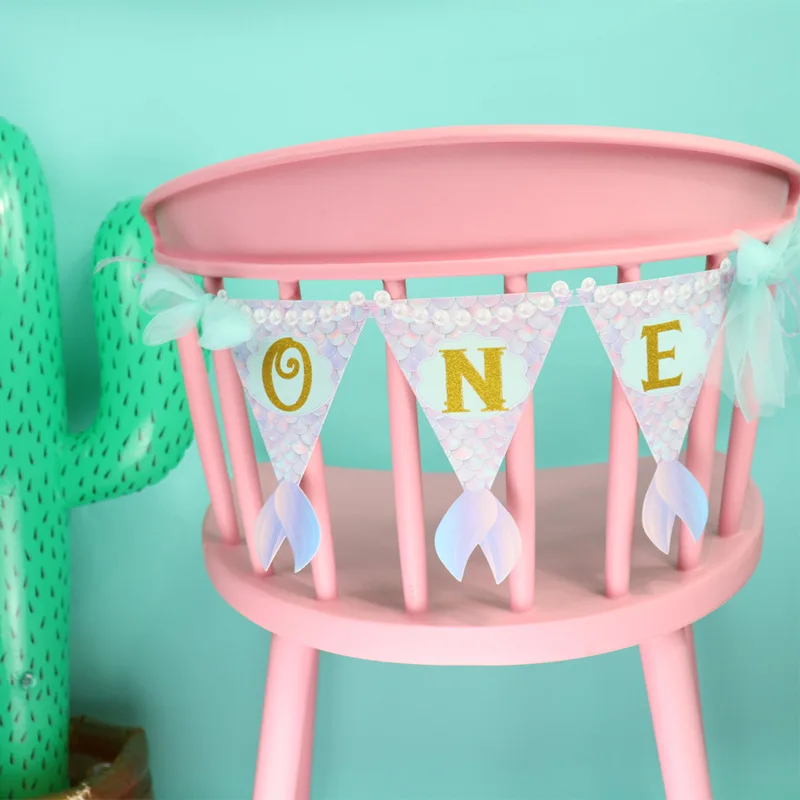 Тема русалки для маленьких девочек на первый день рождения гирлянда стул баннер