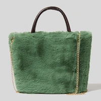 designer plush chain shoulder crossbody bags womens faux fur green large capacity handbags fahsion girl winter shopper bags