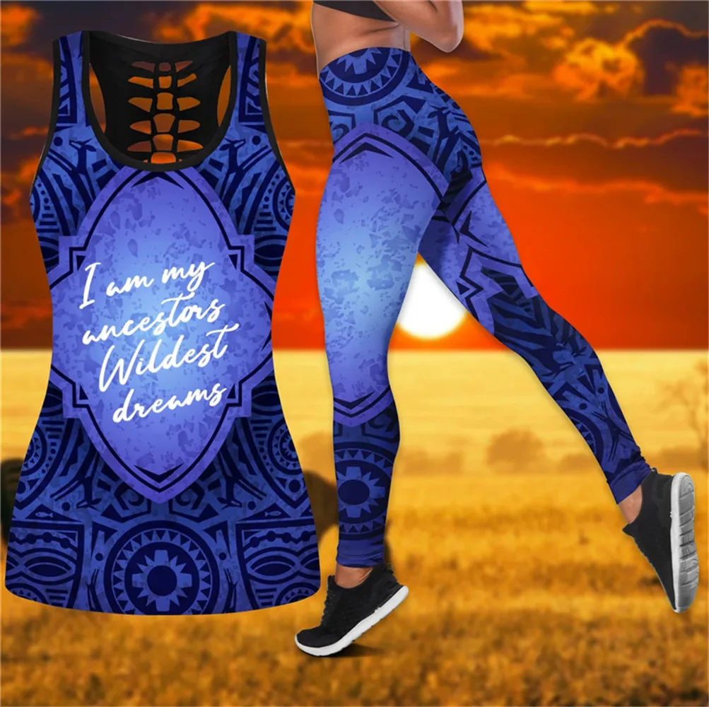 

Two-piece yoga suit female 3D printing hollow vest leggings summer vest casual sports pants suit