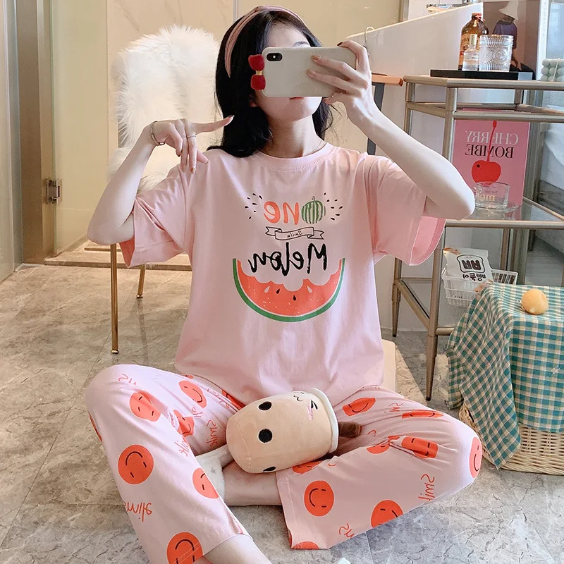 

Watermelon Printed Pajamas Women Nightwear Cotton Shortama Dames Women Nightwear Pajama Set Fruit Pyjama Bear Pajamas