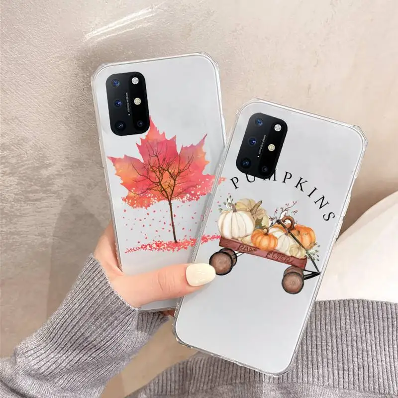 

Pumpkin happy autumn fall leaves pattern Phone Case Transparent for OnePlus 7 9 8 t pro