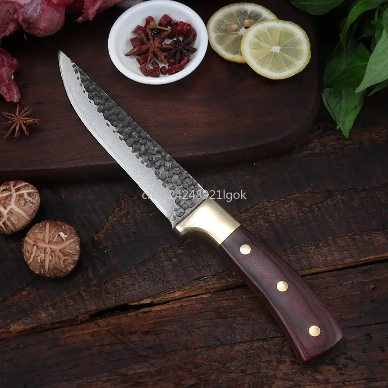 

Sharp Copper Head and Wooden Handle Butcher Knife Blade Forged Kitchen Knife, Meat Stall, Fish Knife, Multi-purpose Knife