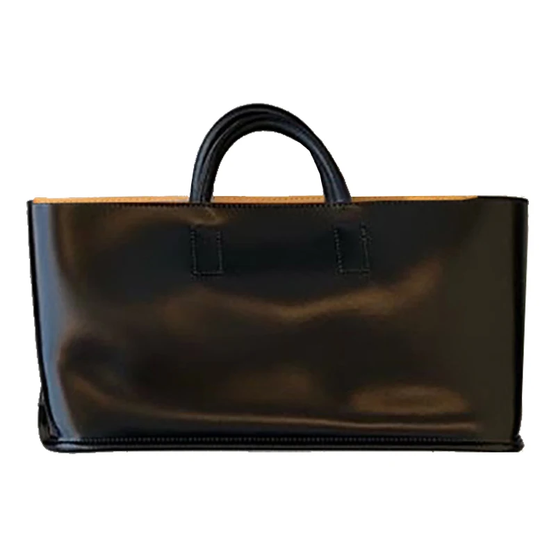 

[EAM] Women New Black Temperament Brief Medium Pu Leather Personality All-match Top-handle Bag Fashion Tide 2021 18A0736